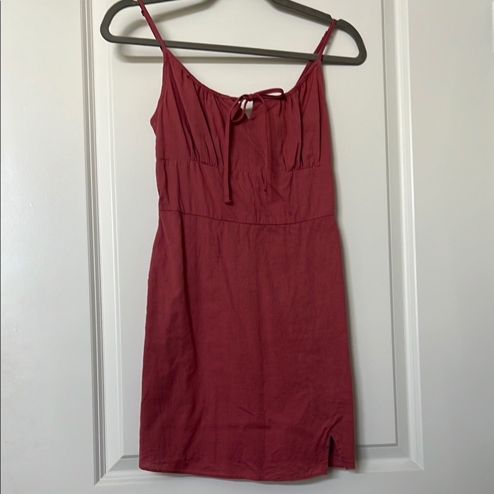 Dark Coral Adjustable Spaghetti Strap Dress w/pockets